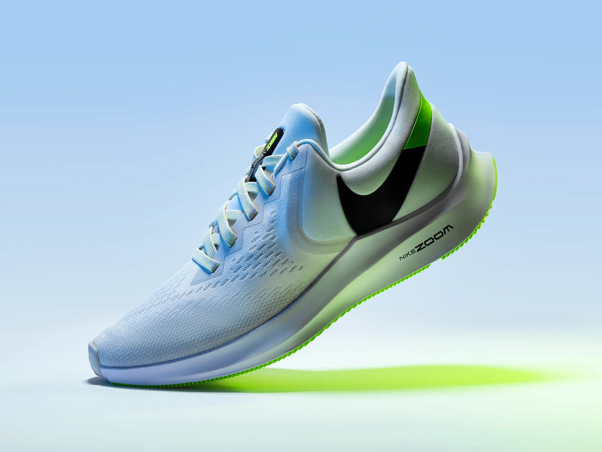nike running shoe elevated at an angle using nike zoom running shoe steve wyper photography