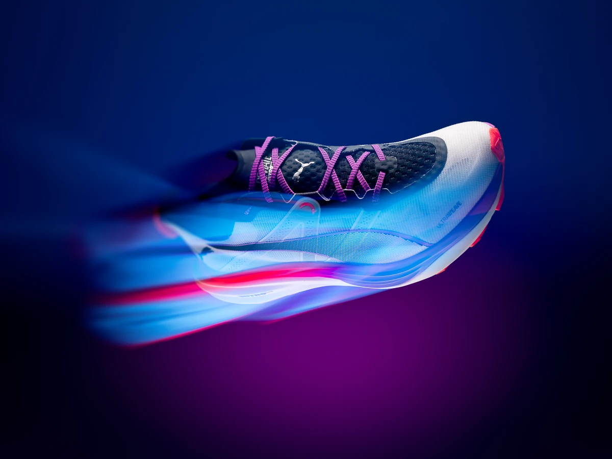 Puma Nitro running shoe with fast moving light blur