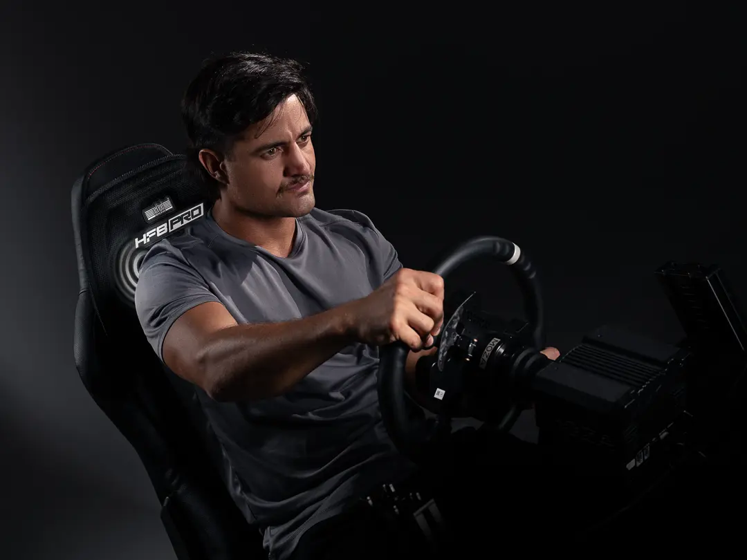 Man sim racing on a Next Level Racing HF8 Pro