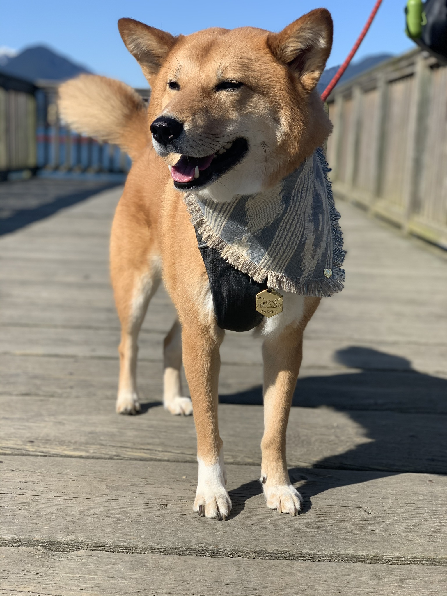 Markus on a little dock area at New Brighton Park