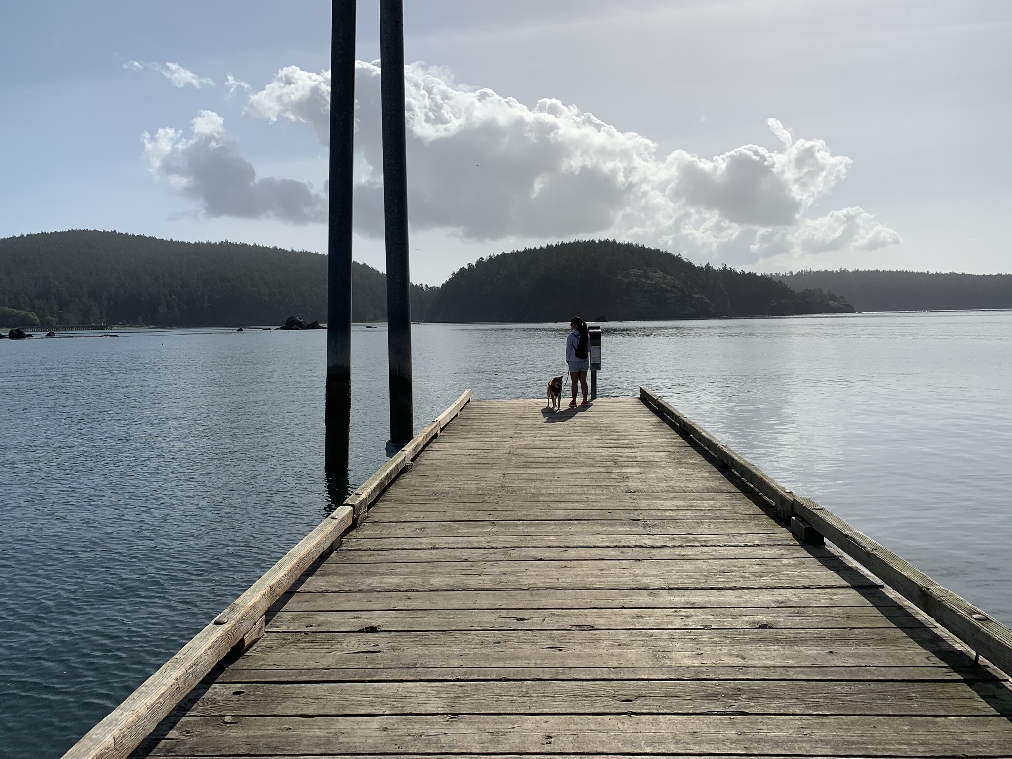 Markus enjoying the view from the dock on the Rosario Head Trail in Washington