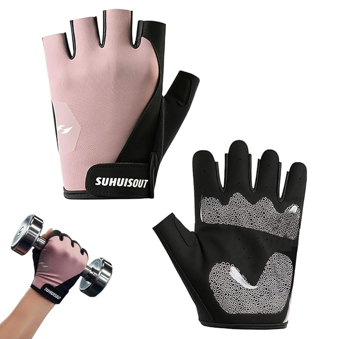 PROBEROS® Gym Gloves for Woman Workout, Breathable Fingerless Gym Gloves with Anti-Slip Silione Palm, Adjustable Wrist Closure Workout Gloves for Weightlifting, Training, Cycling, Size-L