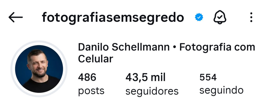 Print do perfil do Instagram @fotografiasemsegredo, do professor Danilo Schellmann