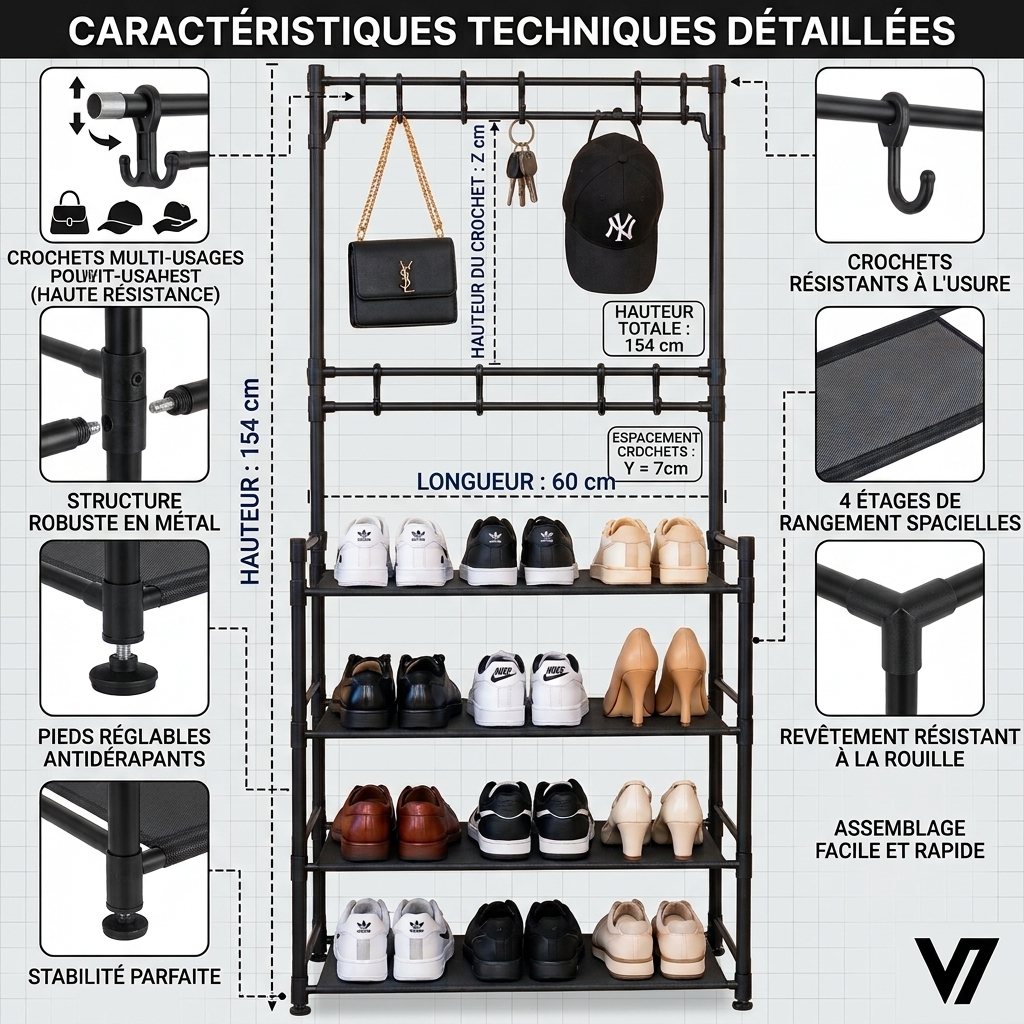 Porte-Manteau et Range-Chaussures 2 en 1 — 1