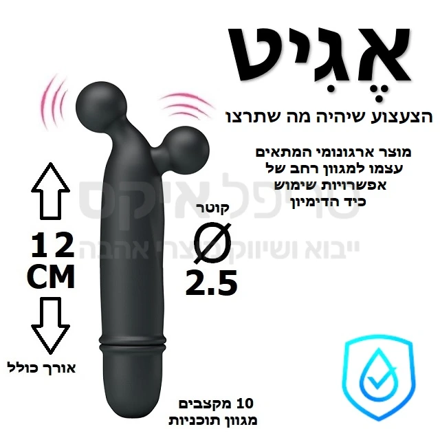 מוצר חדשני שאינו נראה כאביזר מין.. אגיט בעל מנועי רטט במיקום לא שגרתי, מתאים לחדירה כפולה, לגירוי דגדגני וגינלי, או לגירוי שפתי הכניסה ואזור פי הטבעת - מה שבטוח שהוא כיף גדול!