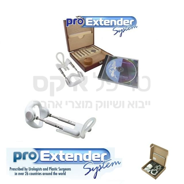 ORIGINAL PRO EXTENDER פרו אקסטנדר "מאריך איבר" הנו המוצר האמריקאי המקורי - כעת תחת יבוא של טריפל איקס מוצרי אהבה. מיועד להארכת האיבר הגברי בצורה משמעותית ומהירה יחסית - תוצאות מוכחות לאחר 60 יום, ללא כל פעולה פולשנית. משפר את זרימת הדם באיבר ומאפשר הגדלת איבר מין בצורה טבעית לחלוטין, באמצעות "אפקט המתיחה" המוגן בפטנט. בניגוד לחנויות אחרות, בטריפל איקס משווקת הערכה המושלמת ולא רק חלק ממנה.. בערכה מגוון מידות ומאריכים וכן סרטון הדרכה בדיסק הפועל בכל נגן סרטים. יש לפעול בהתאם להנחיות המוצגות בדיוידי המצורף, ובכל אופן אין ללכת לישון כאשר המתקן בשימוש. פשוט ונוח לתפעול. זהו הדגם המקורי המיוצר בארה"ב (לא סיני) מומלץ רשמית על ידי אורולוגים ב26 מדינות! דגם מפואר - מיובא על ידי טריפל איקס מוצרי אהבה