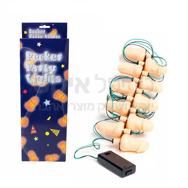 PECKER PARTY LIGHT גרילנדה נורות בצורות בולבולים כולל אופציית הבהוב. מוצר מצחיק ומשעשע לקישוט המסיבה בצורה מקורית או סתם להוספת עניין. בשרשרת הבולבול מתג הפעלה הכולל אפשרות בחירת עוצמה. עובד על 2 סוללות AA.