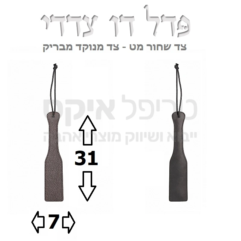 מחבט פדל דו צדדי להפלקה  - צד אחד שחור מט חלק, צד שני מנוקד כסוף מבריק. טקסטורות שונות.. כולל ידית תליה. 