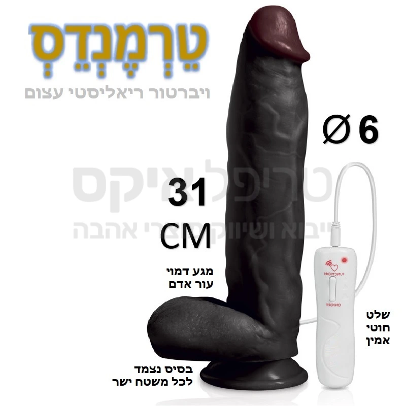 טרמנדס - ויברטור צרפתי גדול מסיליקון גמיש ואיכותי עם בסיס נצמד לכל משטח ישר, מאפשר שימוש ללא ידיים - "HANDS FREE" מרקם דמוי עור אמיתי כולל ירידה לפרטים קטנים עם אשכים & ורידים, עשוי סיליקון ריאליסטי שסופג טמפרטורת גוף. מנועי רטט חזקים ושקטים בעלי מבחר מקצבי רטט לבחירה + שלט חוטי קל לתפעול. 