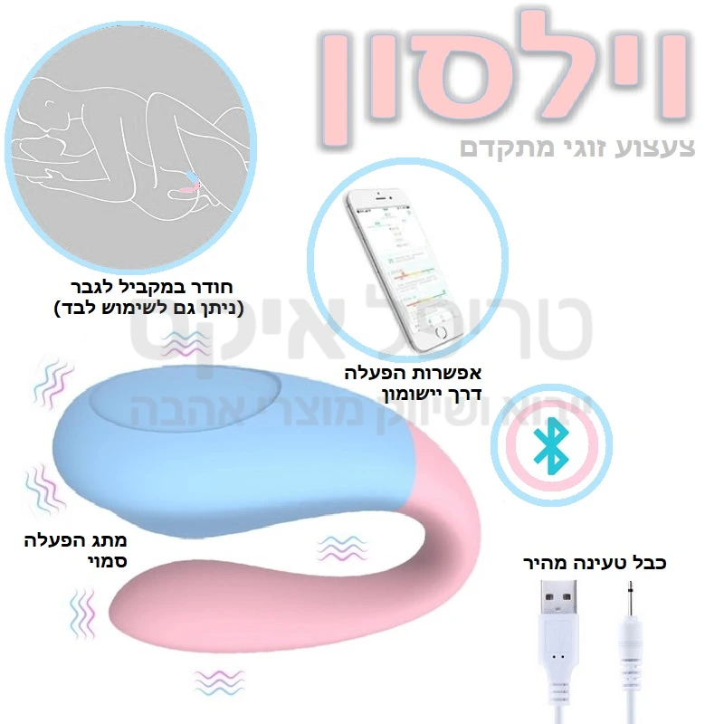 וילסון לזוגות - מוצר חדשני בסדרת מוצרי פרסה זוגיים - עכשיו עם אפליקציה וטכנולוגיית BT מתקדמת! שילוב של מנועי רטט חזקים במיוחד בתוך פרסת סיליקון גמישה שתתאים לכל מידה.. הצד הורוד הדק חודר ואילו הצד העבה עוטף את הדגדגן. אפשרות הפעלה מהמתג שעל המוצר או באמצעות אפליקציה 9 מקצבים לבחירה + מצב תגובה למוזיקה או מצב שקשוק חדש ומדהים(!) ניתן גם להוסיף הרשאות באפליקציה לבני זוג.. אפשר להשתמש בוילסון לבד או בזוג, כאשר בזמן חדירה ויסלון יעניק עיסוי לאיבר הגבר ויחדור במקביל לנקודת הג'י. ר' איור. שנה אחריות רק אצלנו!