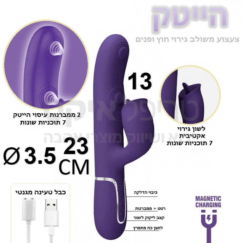 ויברטור הייטק - חדש! הצעצוע היחיד עם ממברנות פועמות בשילוב רטט וגירוי חיצוני אקטיבי - מגוון רחב של תוכניות ועוצמות בשילוב לשון חיצונית מלקקת רוטטת. עוצמה חסרת פשרות. 