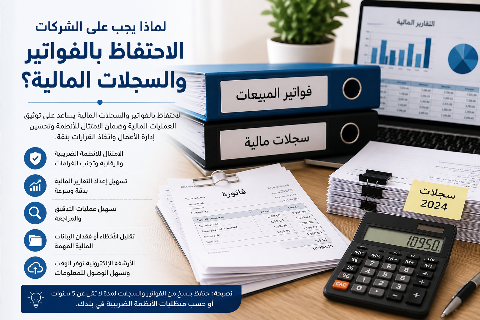 لماذا يجب على الشركات الاحتفاظ بالفواتير والسجلات المالية؟