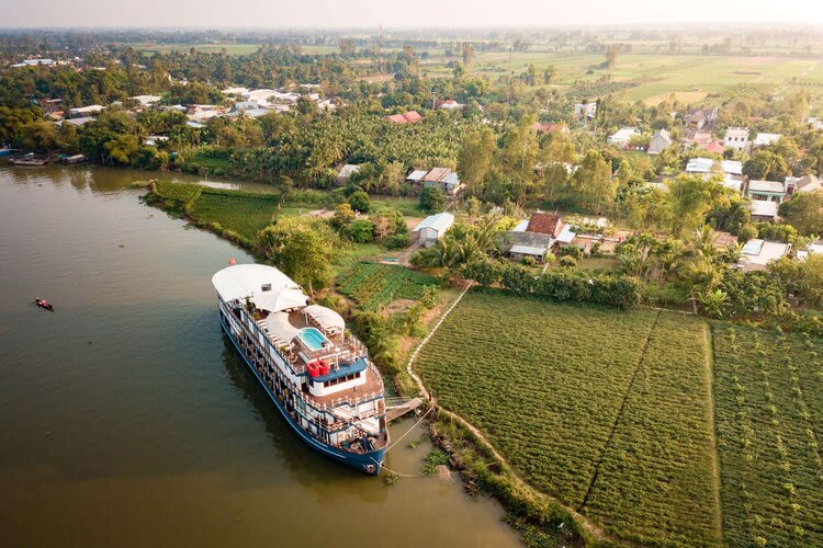 Jayavarman's Pearl of the Orient Upstream Day One - Boat Drone View