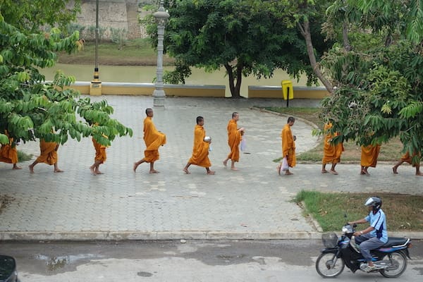 Jayavarman's Serenity Cruise Upstream Day Four - Monks on the Street