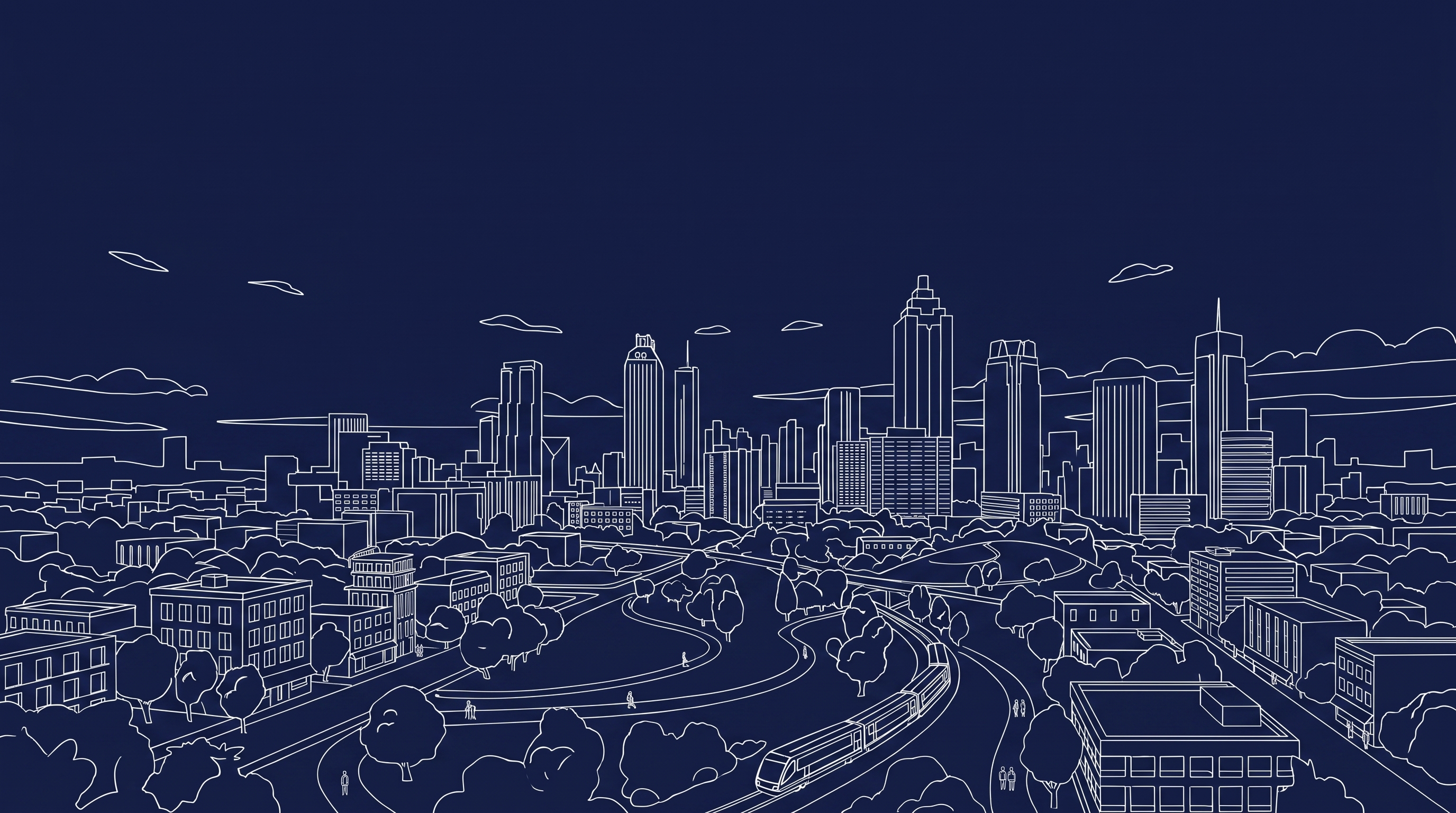 Hand-sketched outline of a futuristic city skyline