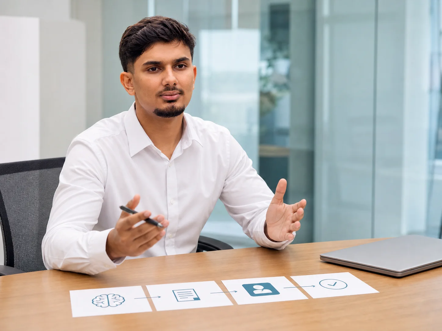 A human reviewing an AI workflow decision before it changes a business system
