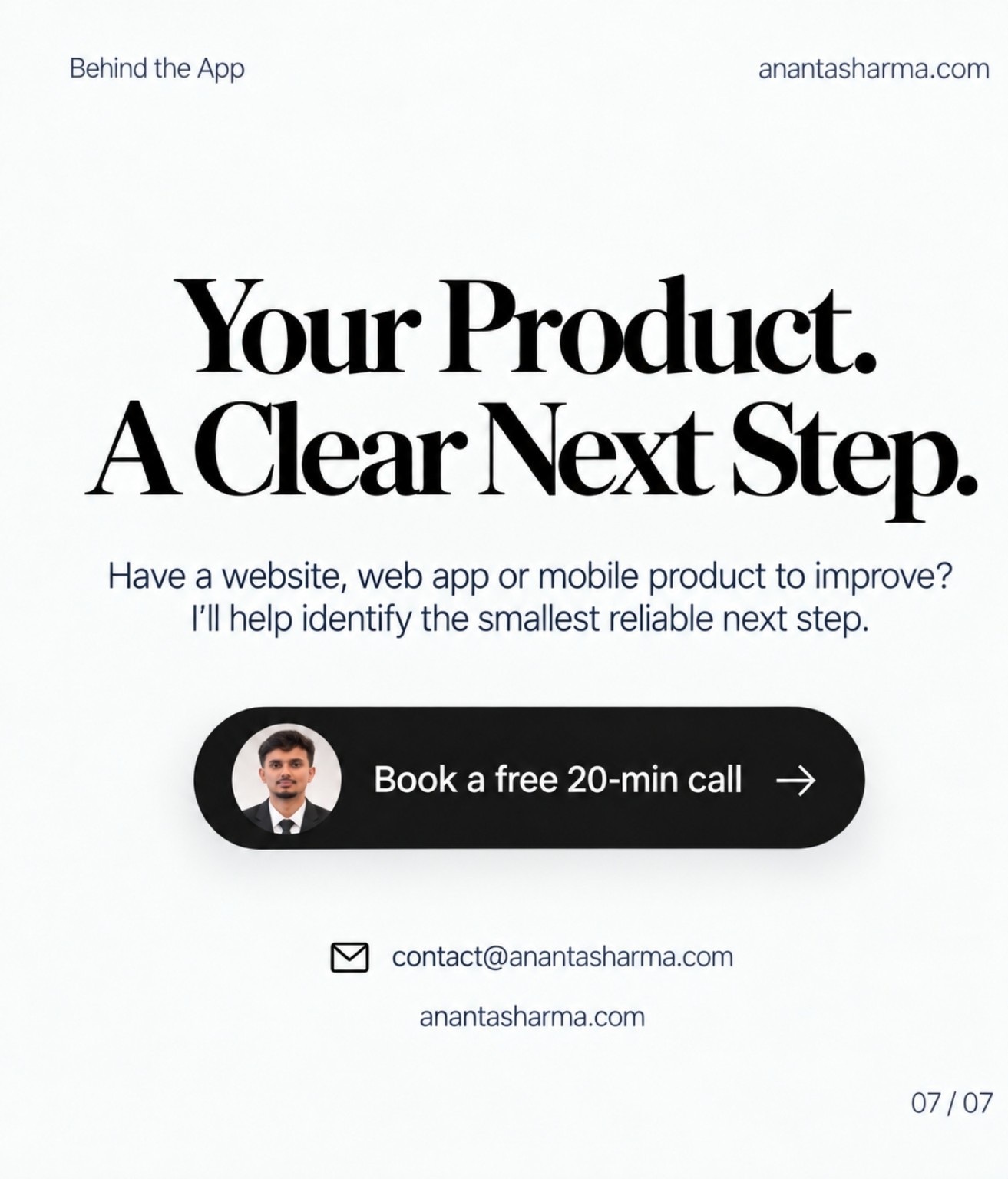 The final carousel slide invites readers to discuss a website, web app, or mobile product improvement.