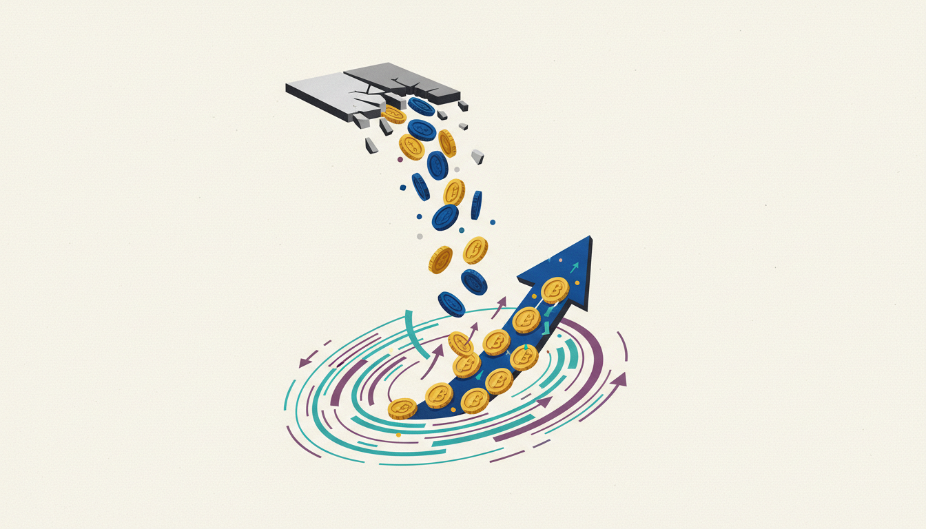 Hero: A digital illustration of a cryptocurrency exchange platform with tokens being removed and new tokens falling into wallets as airdrops