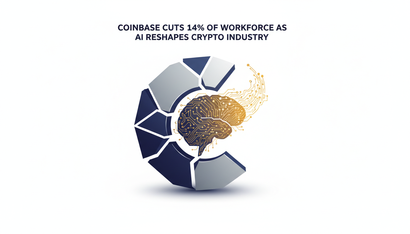 Hero: A digital illustration of a futuristic crypto exchange office with AI interfaces replacing human workers, and a backdrop of volatile market charts