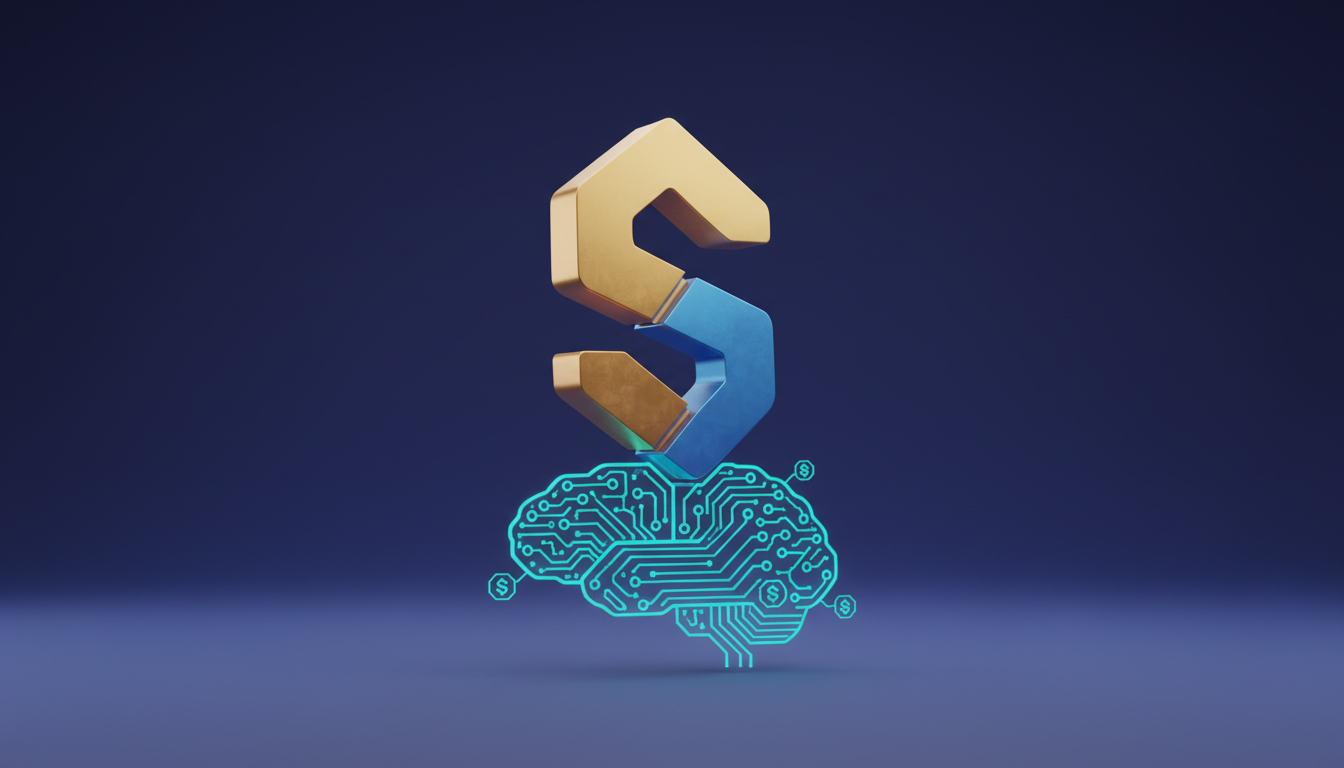 Hero: A futuristic blockchain network with Solana's logo at the center, connected to AI agents and stablecoin transactions, surrounded by a bullish market chart