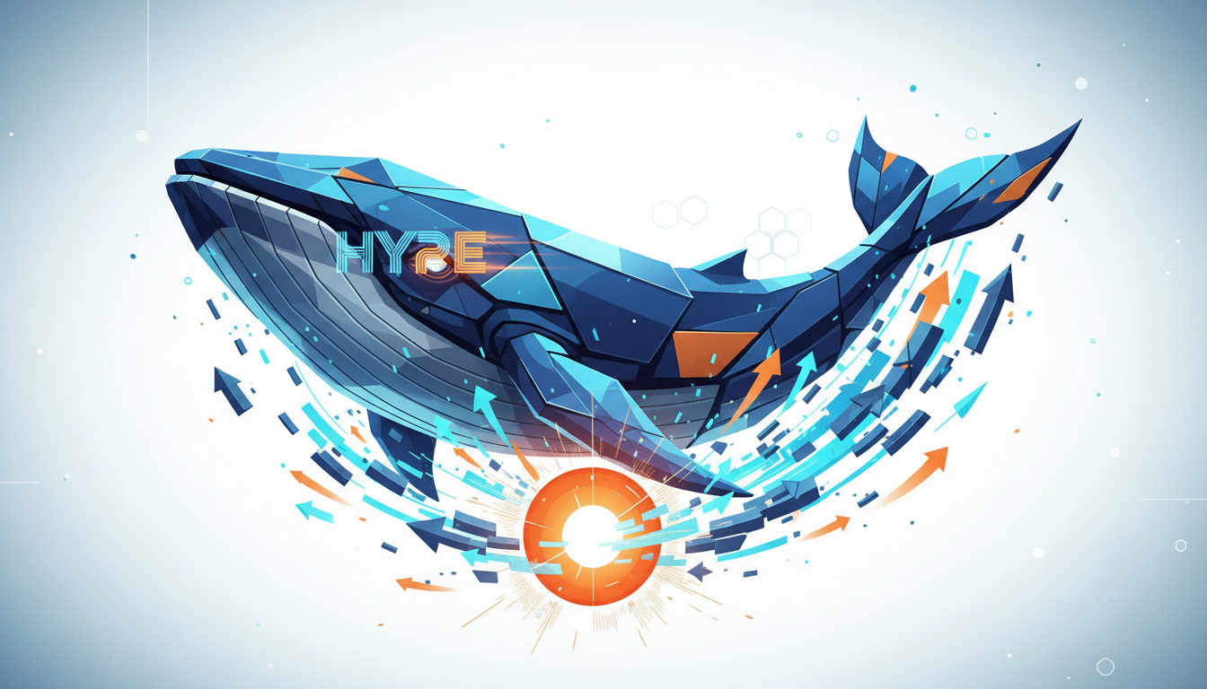 Hero: A dynamic digital illustration of a crypto market with HYPE Coin and XRP tokens represented as glowing orbs, surrounded by whale silhouettes and fluctuating price charts