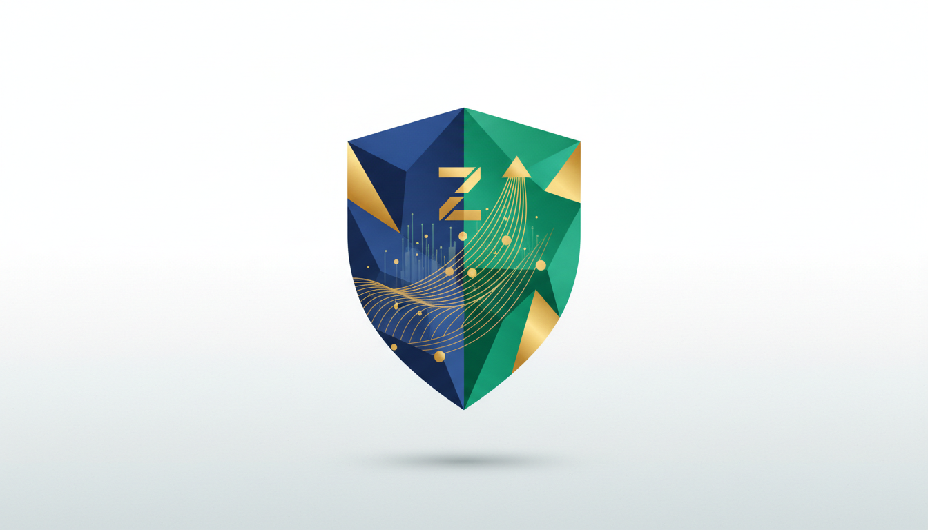 Hero: A dynamic digital illustration of Zcash (ZEC) coins glowing with a privacy shield aura, surrounded by bullish market charts and institutional investors in the background