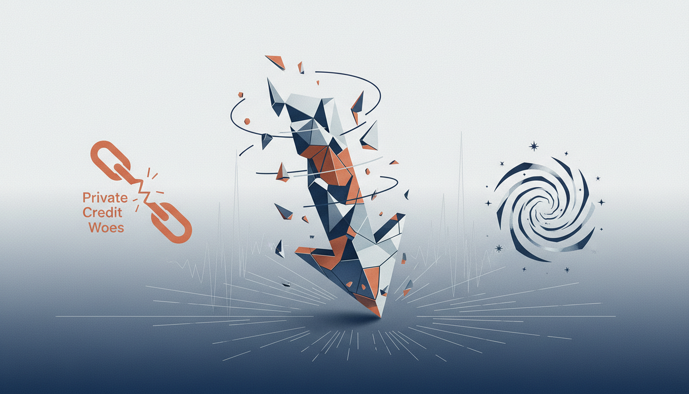 Hero: A dynamic financial market scene with fluctuating stock charts, Bitcoin symbols, and a backdrop of banking institutions