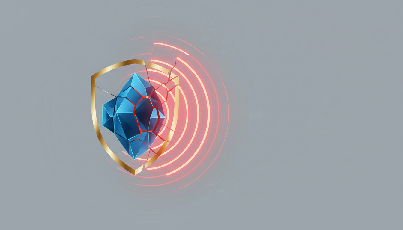 Hero: A dramatic digital illustration of blockchain networks under cyber attack, showing cracked smart contract icons on the Monad chain and multiple THORChain bridges with warning alerts flashing across connected chains