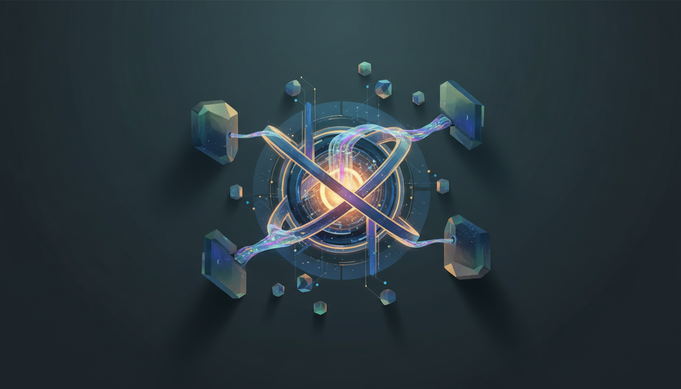 Hero: Illustration of fragmented blockchain networks connected by secure bridges with AI agents facilitating cross-chain operations