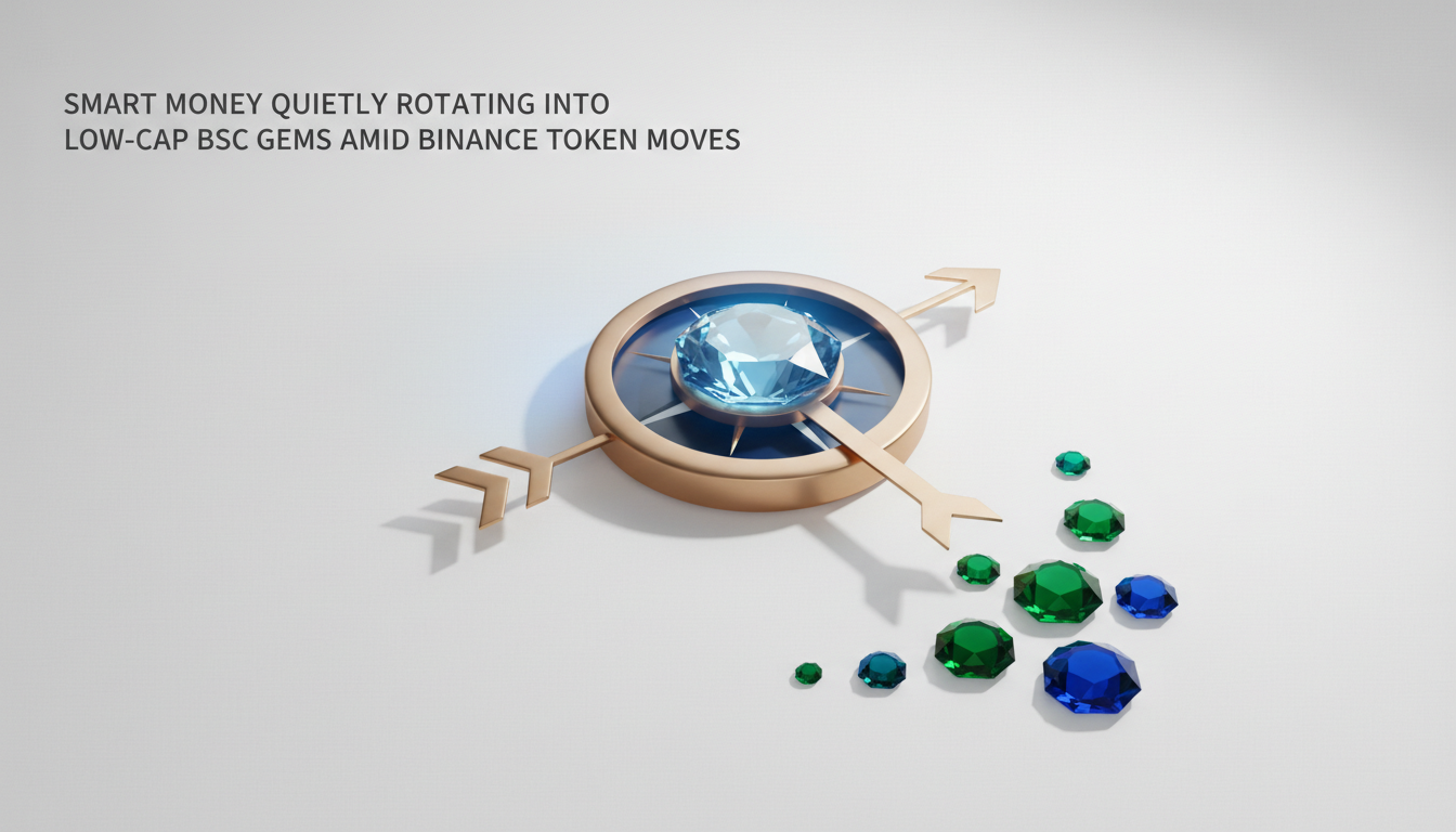 Hero: Digital illustration of capital flows entering a vibrant BSC blockchain network with glowing low-cap tokens like WARD surging upward on charts