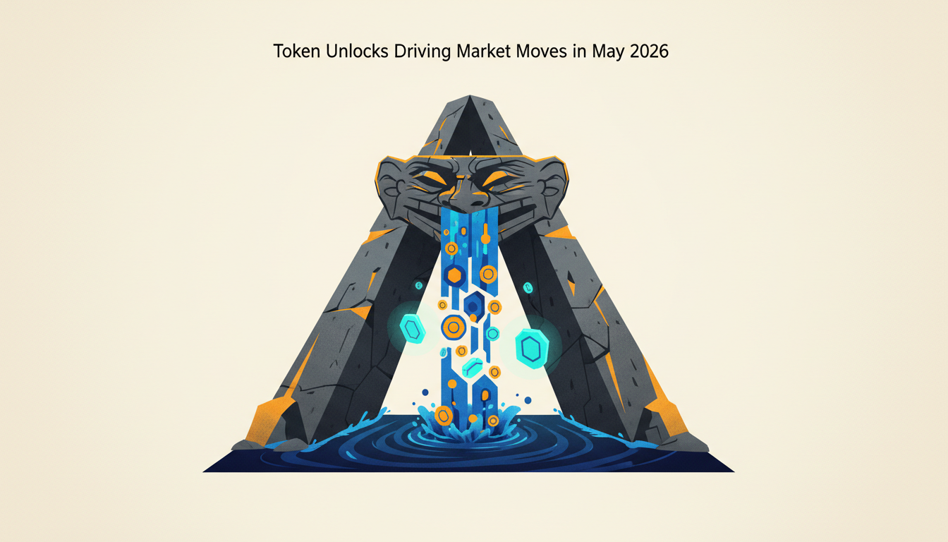 Hero: A dramatic digital illustration of TROLL tokens breaking free from vesting chains against a backdrop of plunging price charts, red liquidation alerts, and swirling market volatility indicators dated May 2026