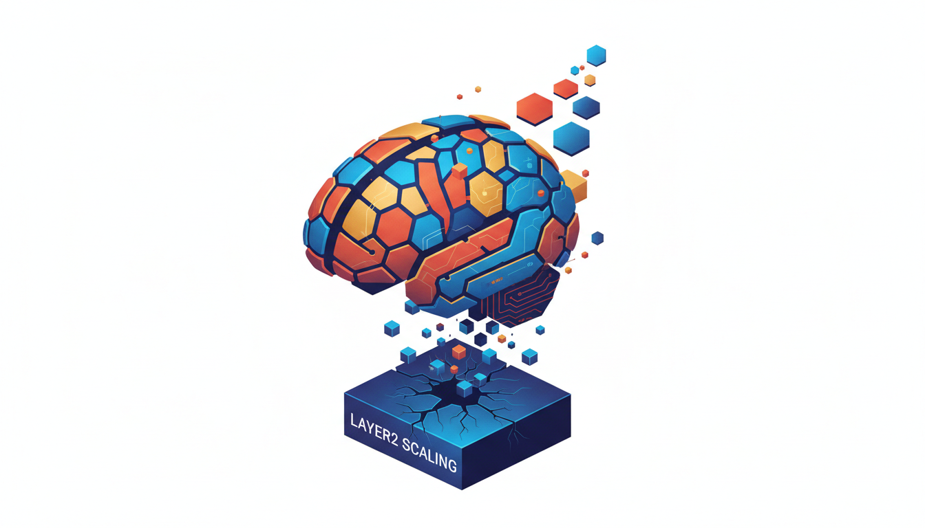 Hero: A chaotic digital landscape with exploding Microsoft Azure billing meters, token price charts spiking upward, and faint Layer2 blockchain networks forming cost-efficient pathways in the background