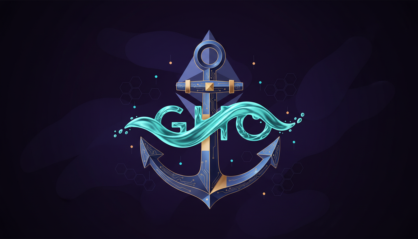 Hero: Digital illustration of Ethereum blockchain with stablecoin minting flows and collateral assets connected in a decentralized network