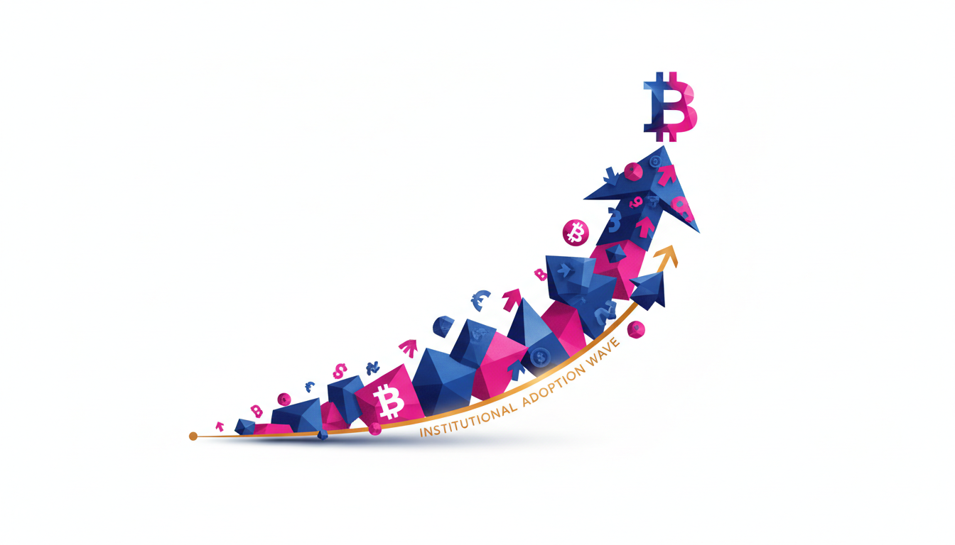 Hero: Digital illustration of institutional crypto flows into a spot ETF with blockchain tokens and financial charts