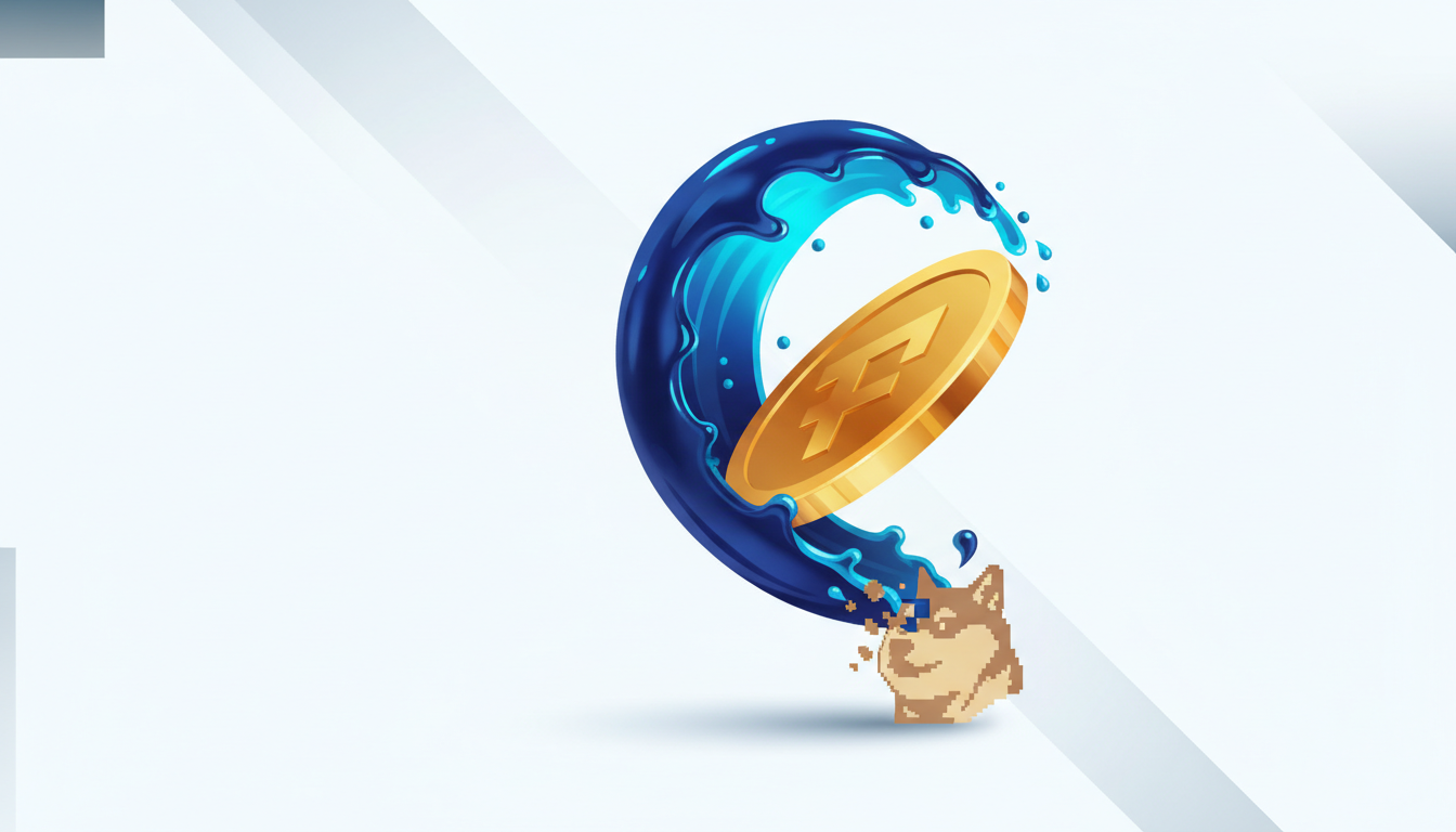 Hero: Digital visualization of crypto market cap leaderboard with HYPE token climbing past DOGE symbol amid glowing price charts