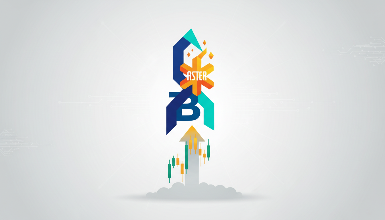 Hero: Binance platform interface showing U.S. stock trading dashboard with rising BNB and Aster token price charts overlaid on a digital background
