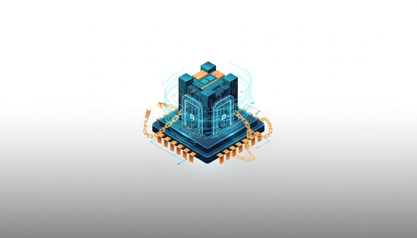 Hero: NVIDIA BlueField-4 chip integrated with blockchain nodes and regulatory shields in a digital landscape