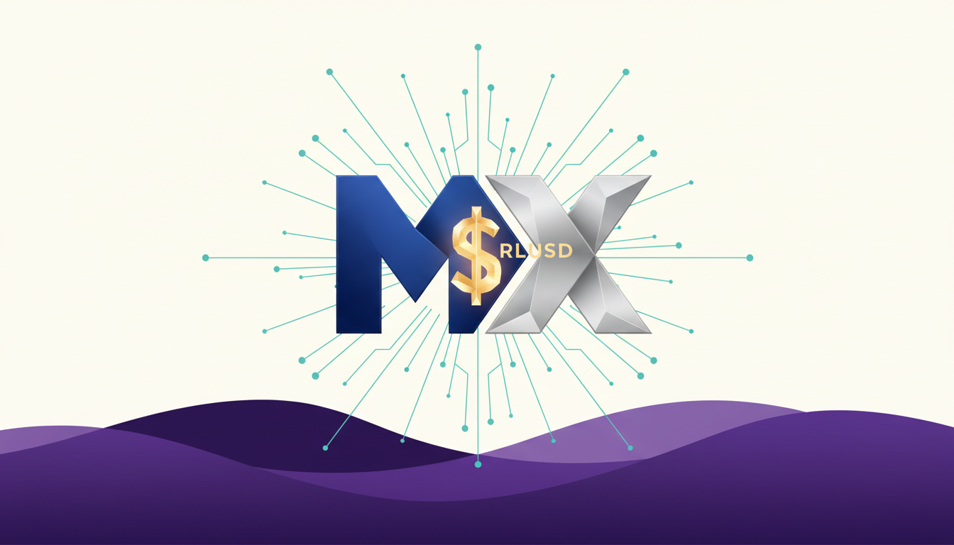 Hero: A digital visualization of blockchain networks connecting Mastercard payment rails to the XRP Ledger with stablecoin flows and institutional settlement paths highlighted