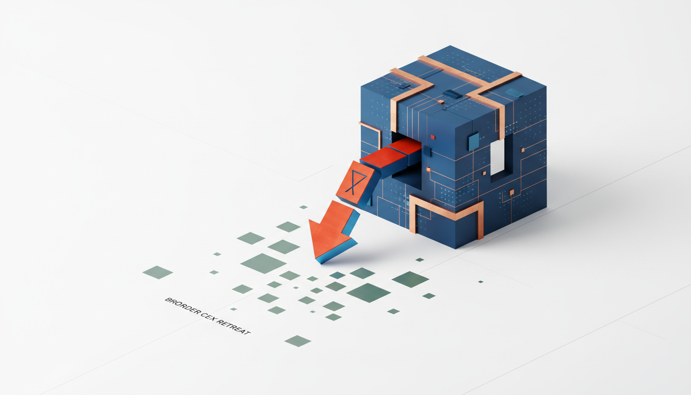 Hero: Digital illustration showing a closed centralized NFT marketplace interface with Binance branding, users transferring digital assets to external wallets, and collapsing volume charts in the background