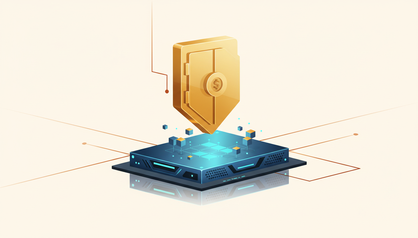 Hero: A vast, humming data center hall lined with rows of NVIDIA Vera servers under cool blue lighting, subtle glowing Bitcoin symbols integrated into security panels on the racks, conveying a sense of regulated digital infrastructure