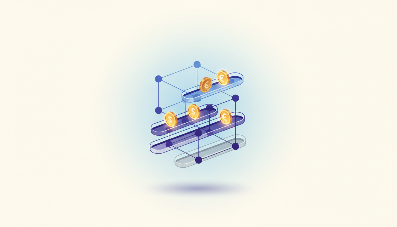 Hero: Digital visualization of global bank networks connecting via the XRP Ledger with stablecoin tokens flowing in real time across settlement rails