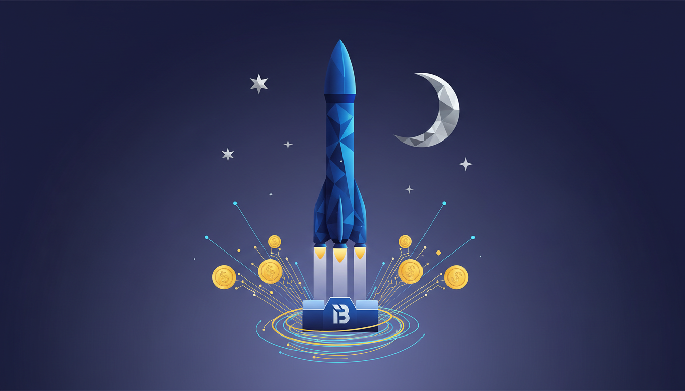 Hero: Digital illustration of a crypto exchange interface showing tokenized SpaceX shares with rocket motifs and blockchain connections