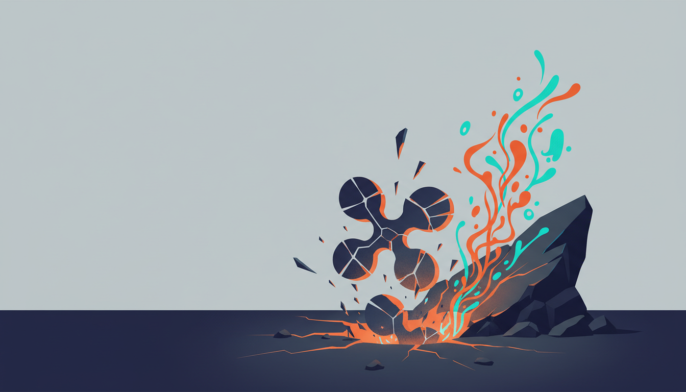 Hero: Digital visualization of XRP price chart plunging with overlaid Glassnode loss metrics and altcoin season index indicators in a blockchain network setting