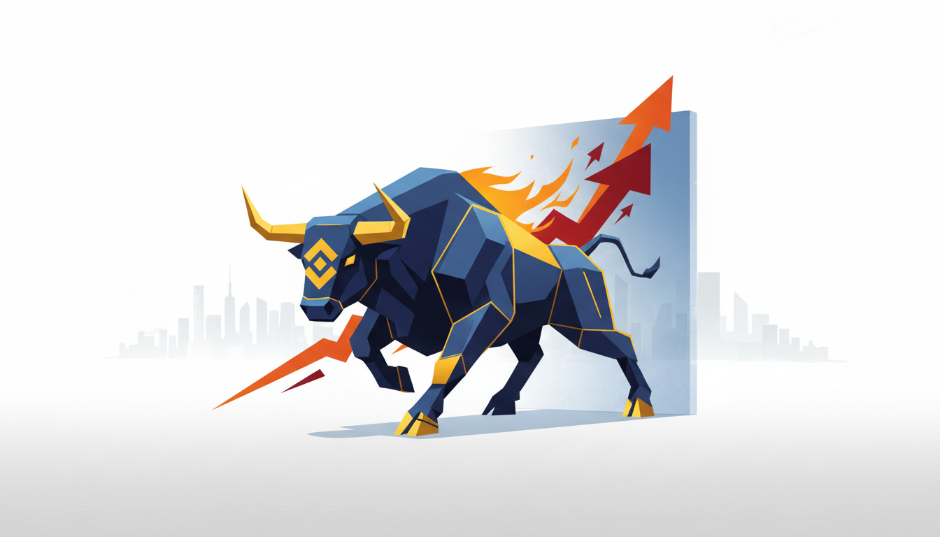Hero: A bustling digital trading floor where crypto symbols and stock tickers merge on glowing screens, symbolizing Binance's integration of traditional finance and blockchain