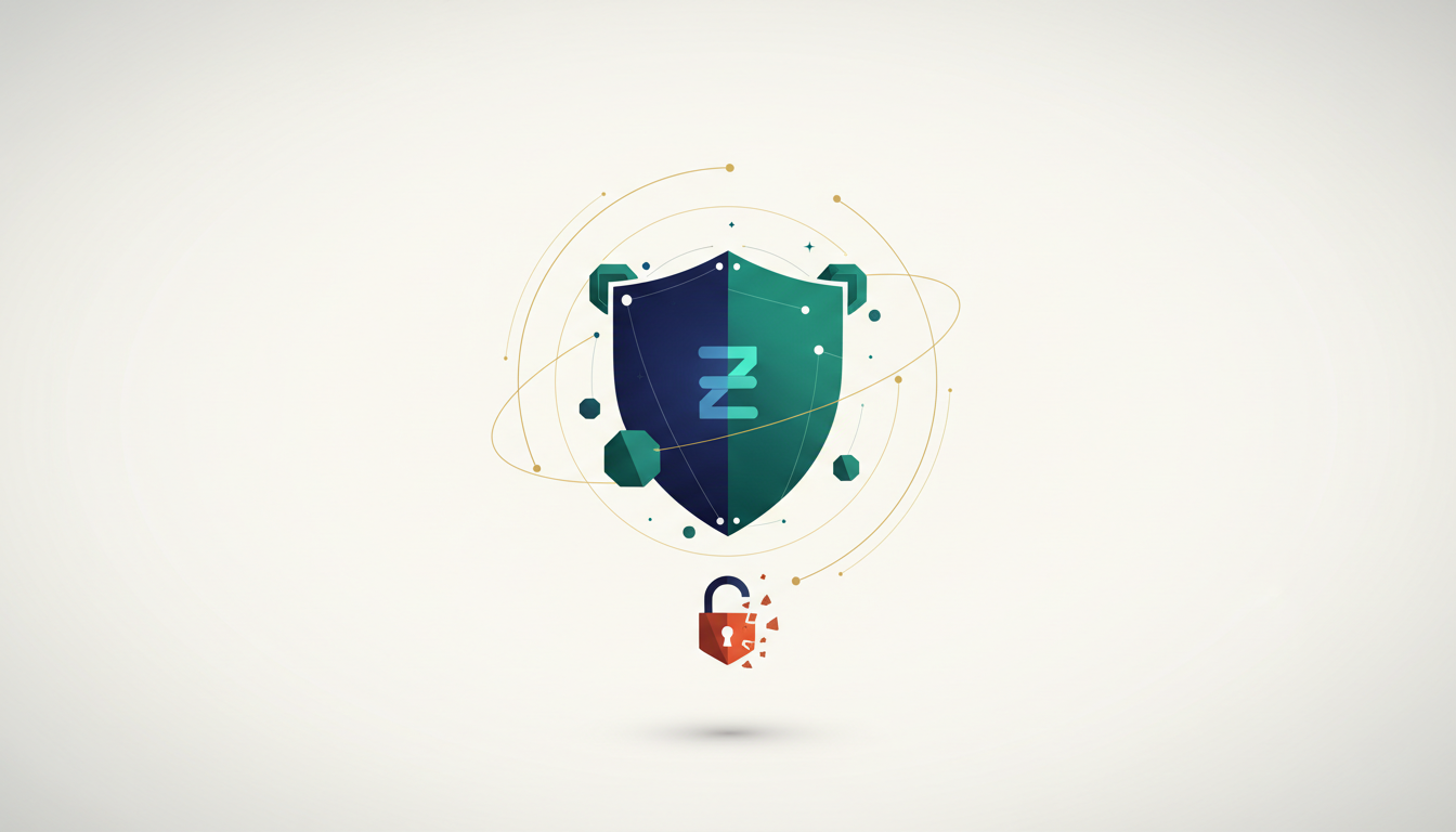 Hero: Futuristic AI neural network scanning a shielded Zcash blockchain ledger with Orchard pool data streams visualized as secure encrypted flows