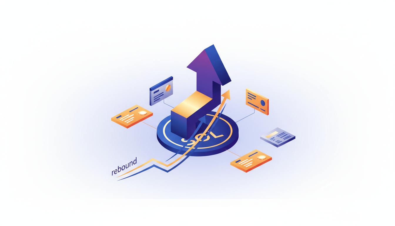 Hero: Digital illustration of the Solana blockchain network with streams of tokenized equity icons flowing toward a climbing SOL price chart reaching $72, set against a stable Bitcoin price near $60,000