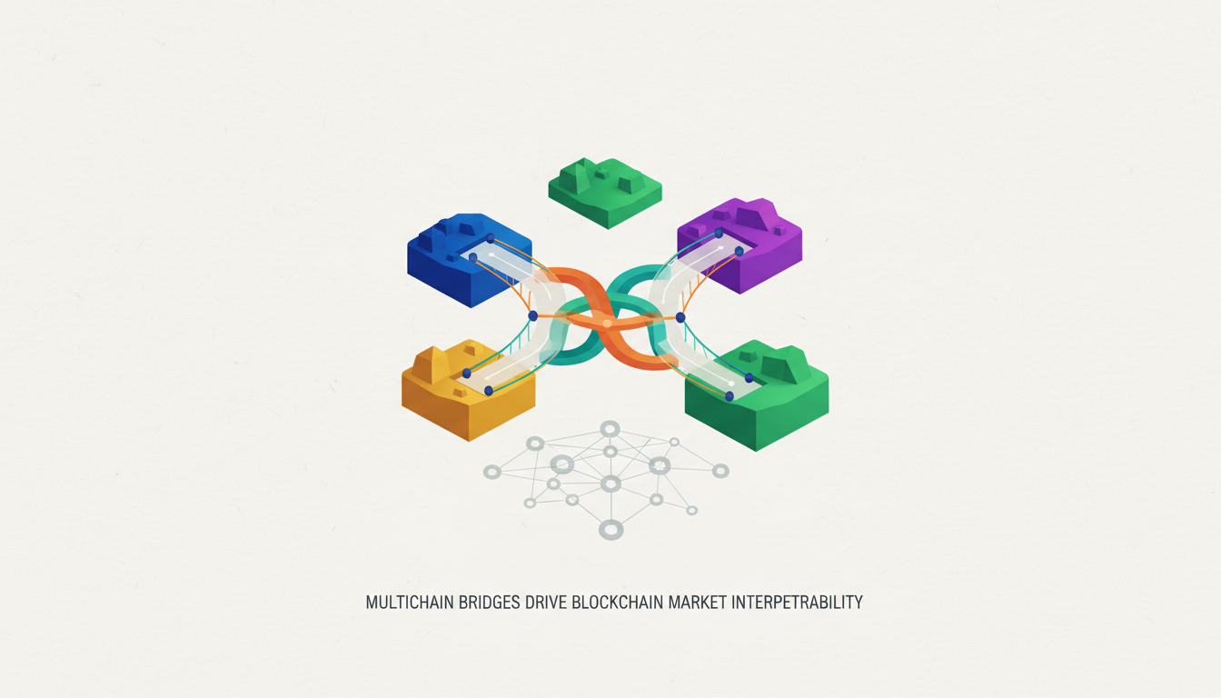 Hero: A digital visualization of blockchain bridges connecting multiple networks with data flowing between them