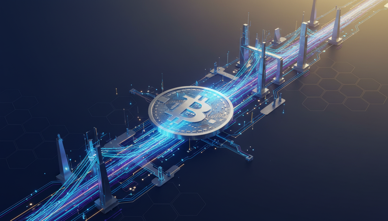 Hero: A futuristic digital illustration showing massive AI data centers and servers linked via glowing blockchain networks, with data tokens flowing toward a central FET symbol under a European skyline at dusk