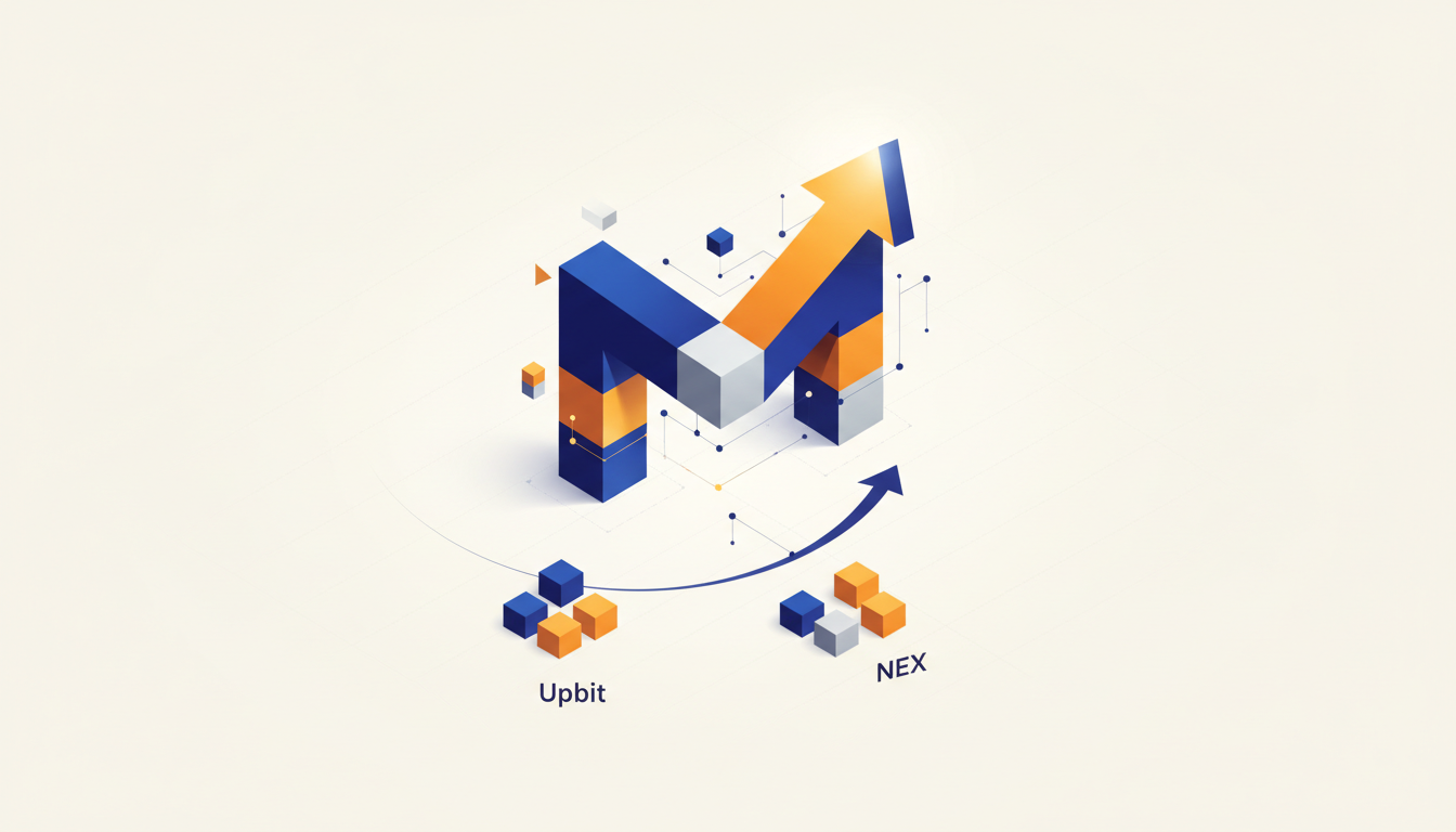 Hero: South Korean crypto traders monitoring Upbit and Bithumb screens with MPLX and NEX price charts spiking in real time