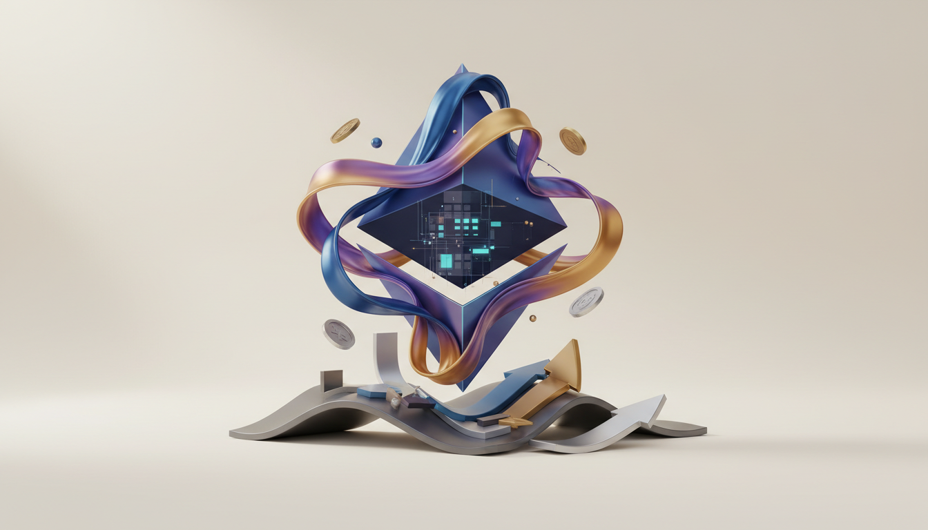 Hero: A digital illustration of Ethereum blockchain nodes connected by flowing liquid staking tokens into DeFi protocols, with overlaid stock market charts showing sharp Mag7 declines in the background